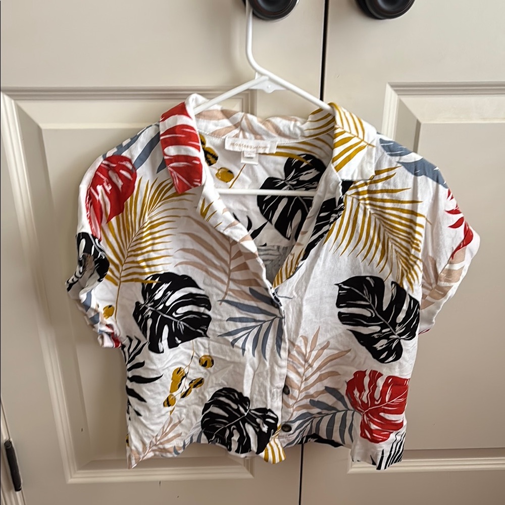 Monteau Red and Yellow Button Down Shirt Tropical Style